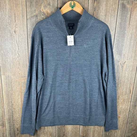 J. Crew Mens Merino Wool Blend Quarter Zip Sweater Grey Size XXL NWT - Picture 2 of 7